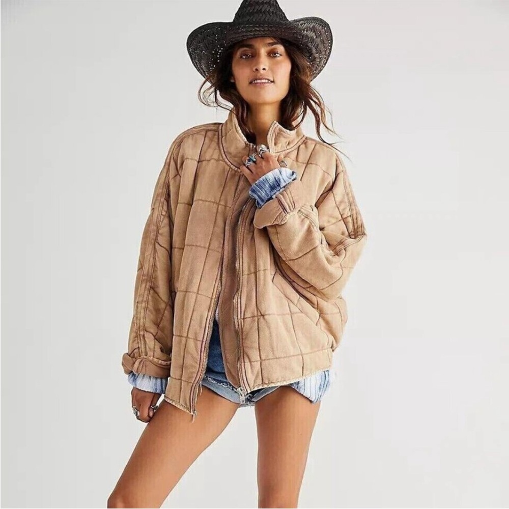 NWT Free People Dolman Quilted Knit Jacket Champagne Diamonds XL